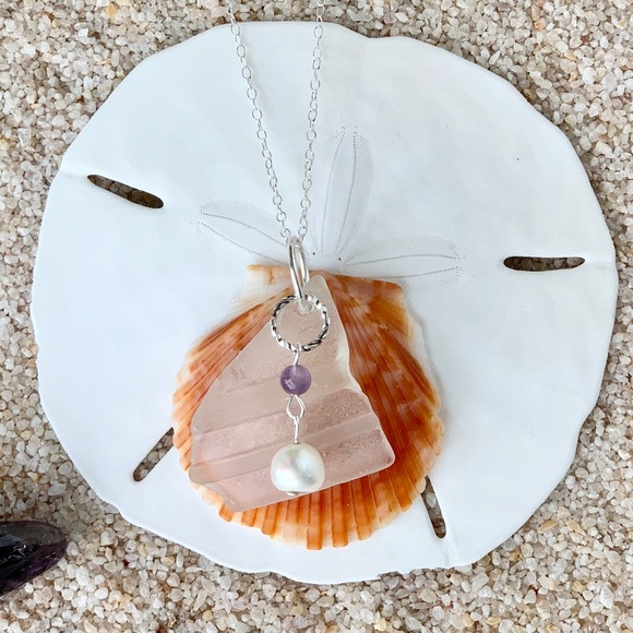 MAUI Beach Glass & Pearl Amethyst Necklace - Picture 5 of 6